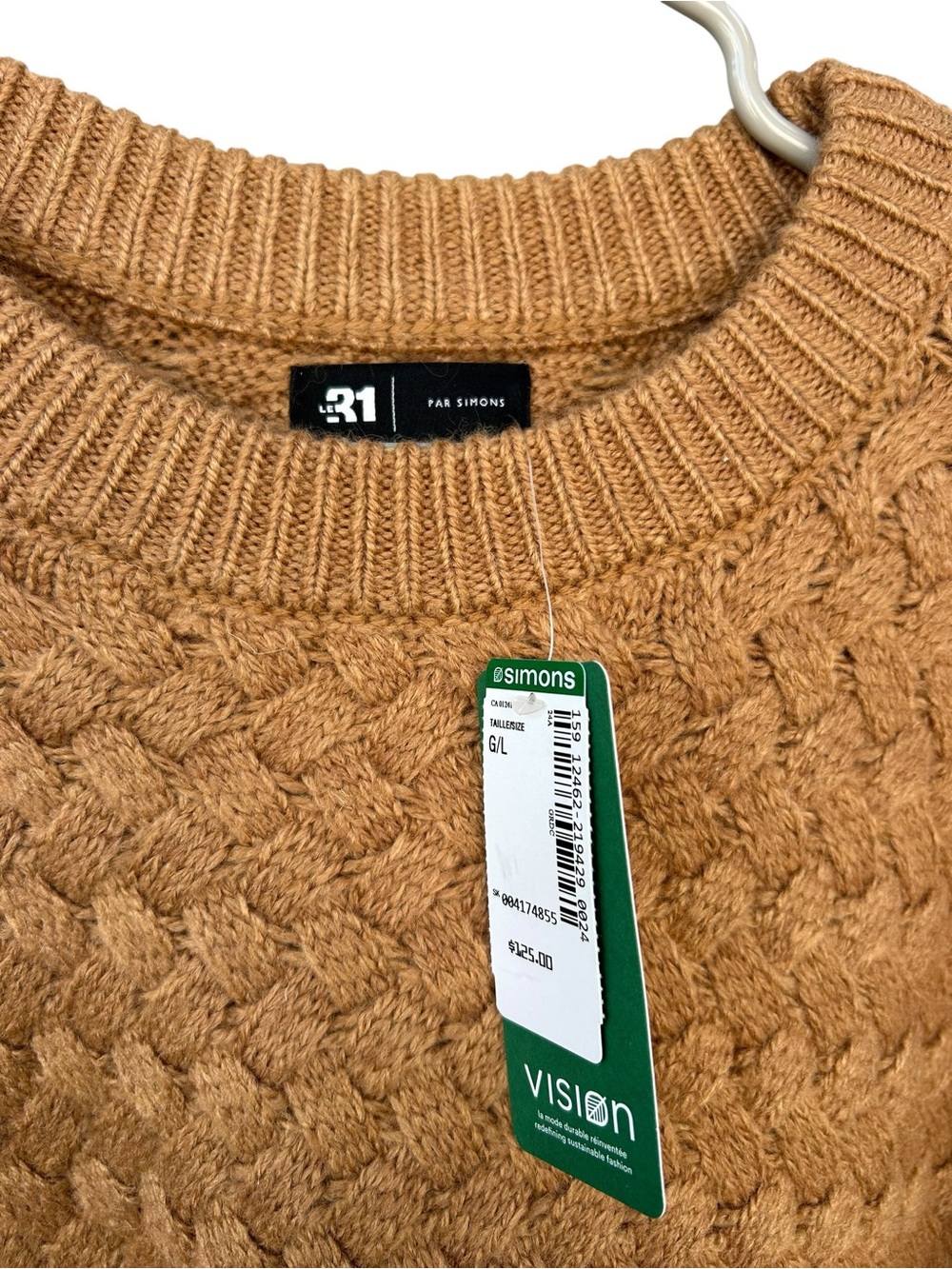 NWT Le 31 par Simons Chunky Honeycomb Knit Crewneck Sweater Brown S Large Wool - Picture 4 of 9